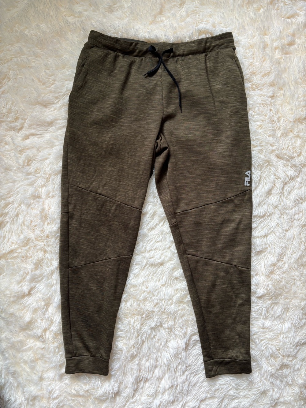 FILA Mens M Olive Green Fleece Lined Joggers Sweatpants Zip Pockets